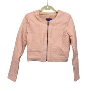 Simply Styled by Sears Jacket Small Pink Quilted Moto Biker Chic Faux Leather
